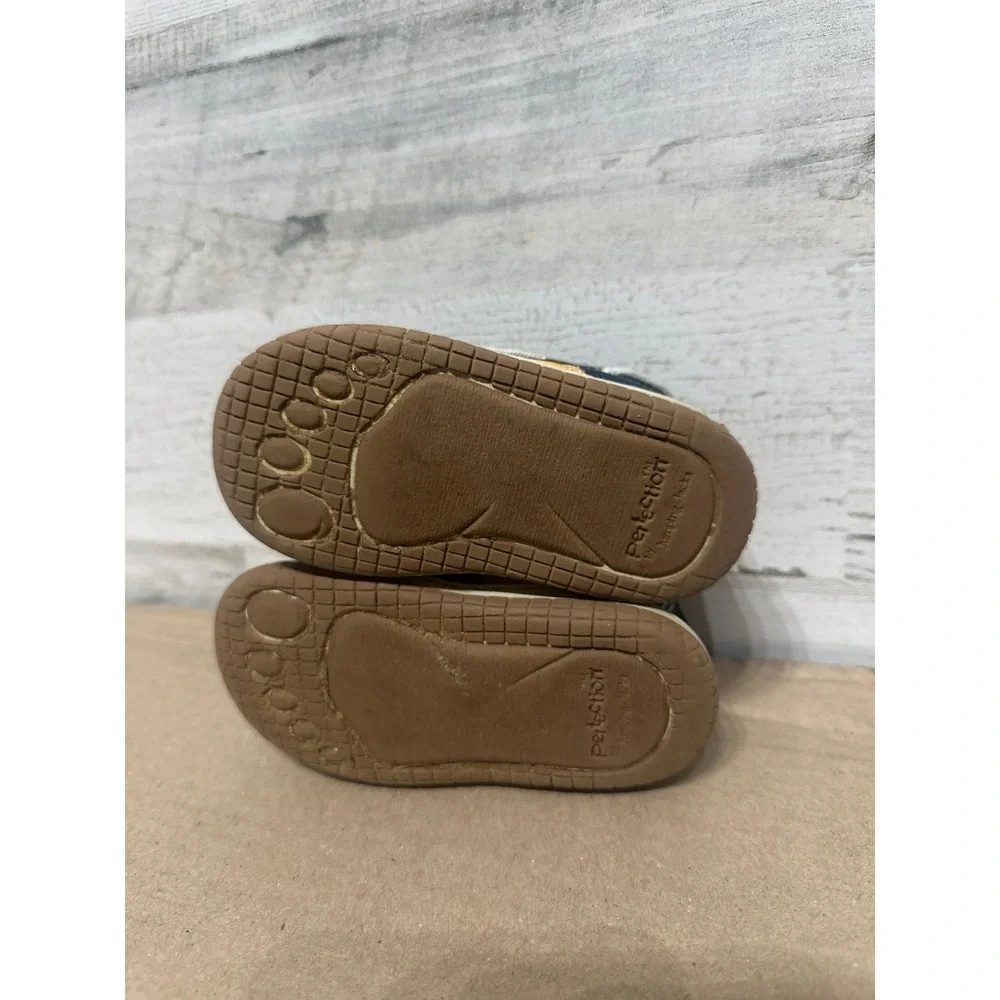 Jumping Jack Boat Shoes Boys 5.5W Navy Yellow Hook Loop Loafers Wide